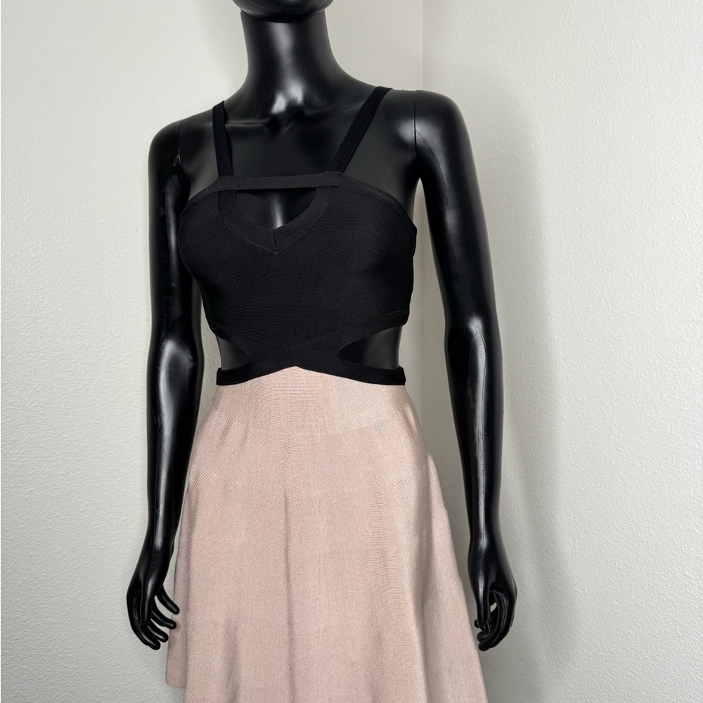 bebe Black and Cream A-Line Skirt